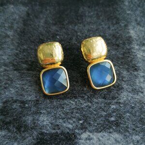 Julie Vos Catalin Gold Chalcedony Blue Earrings BRAND NEW